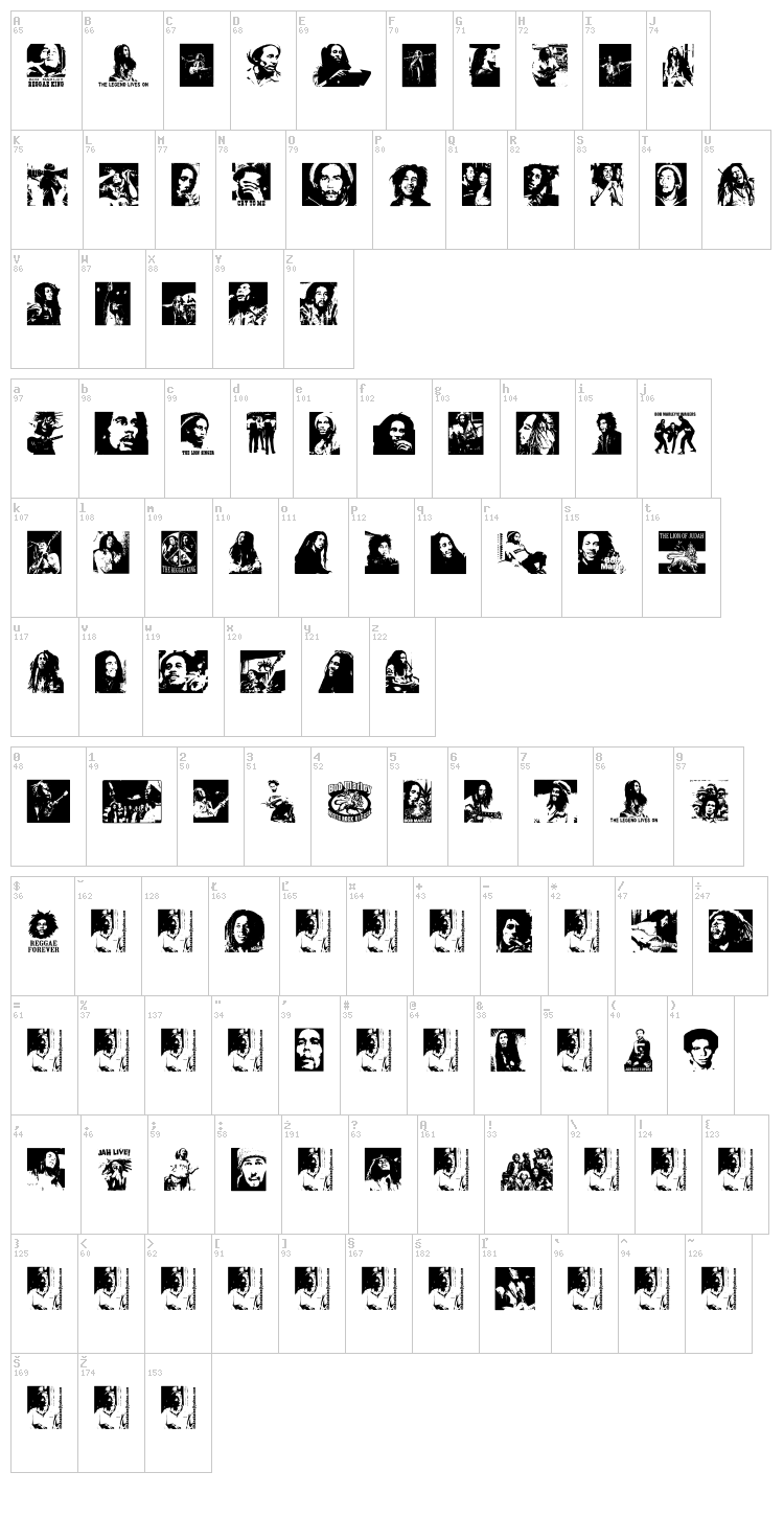 Bob Marley font map